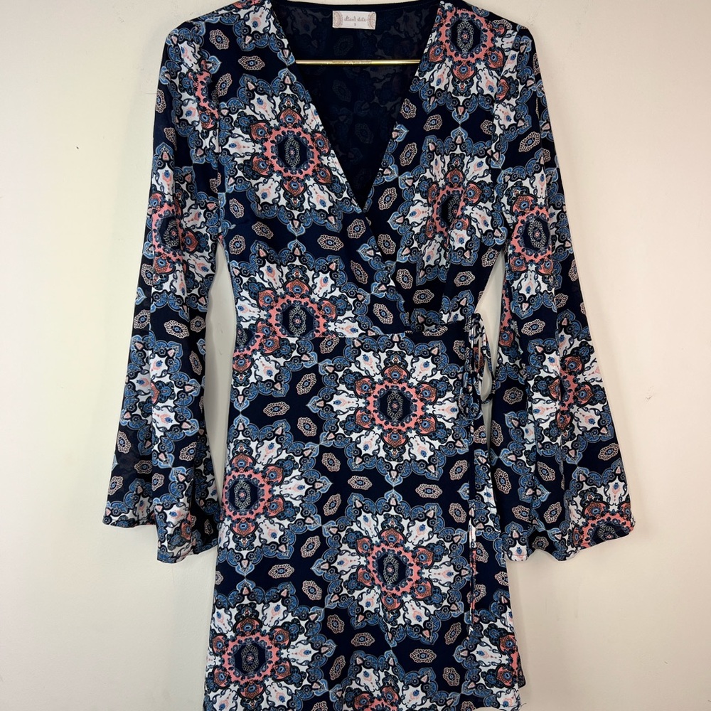 Altar’d State Navy Floral Wrap Dress, Small - Picture 3 of 8